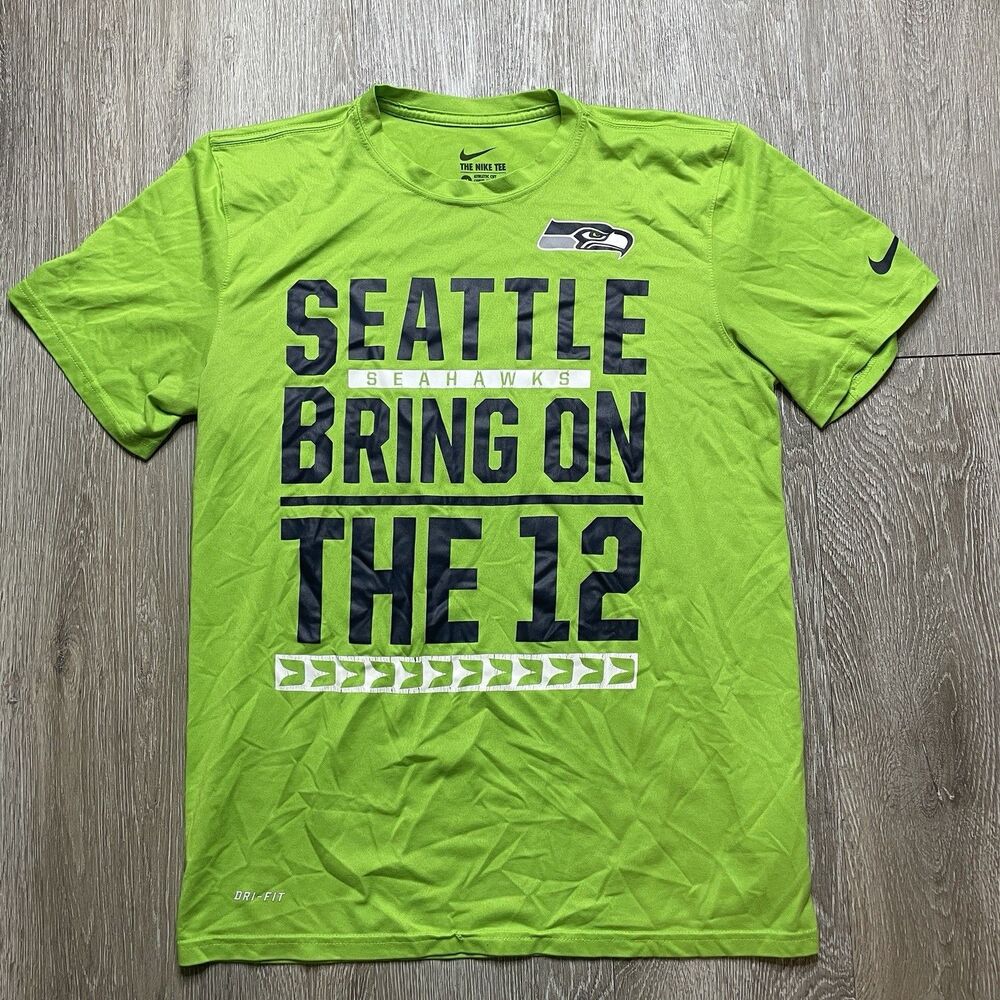 NIKE Dri-fit NFL Seattle Seahawks "Bring On The 12" Green Men Shirt Size: Medium